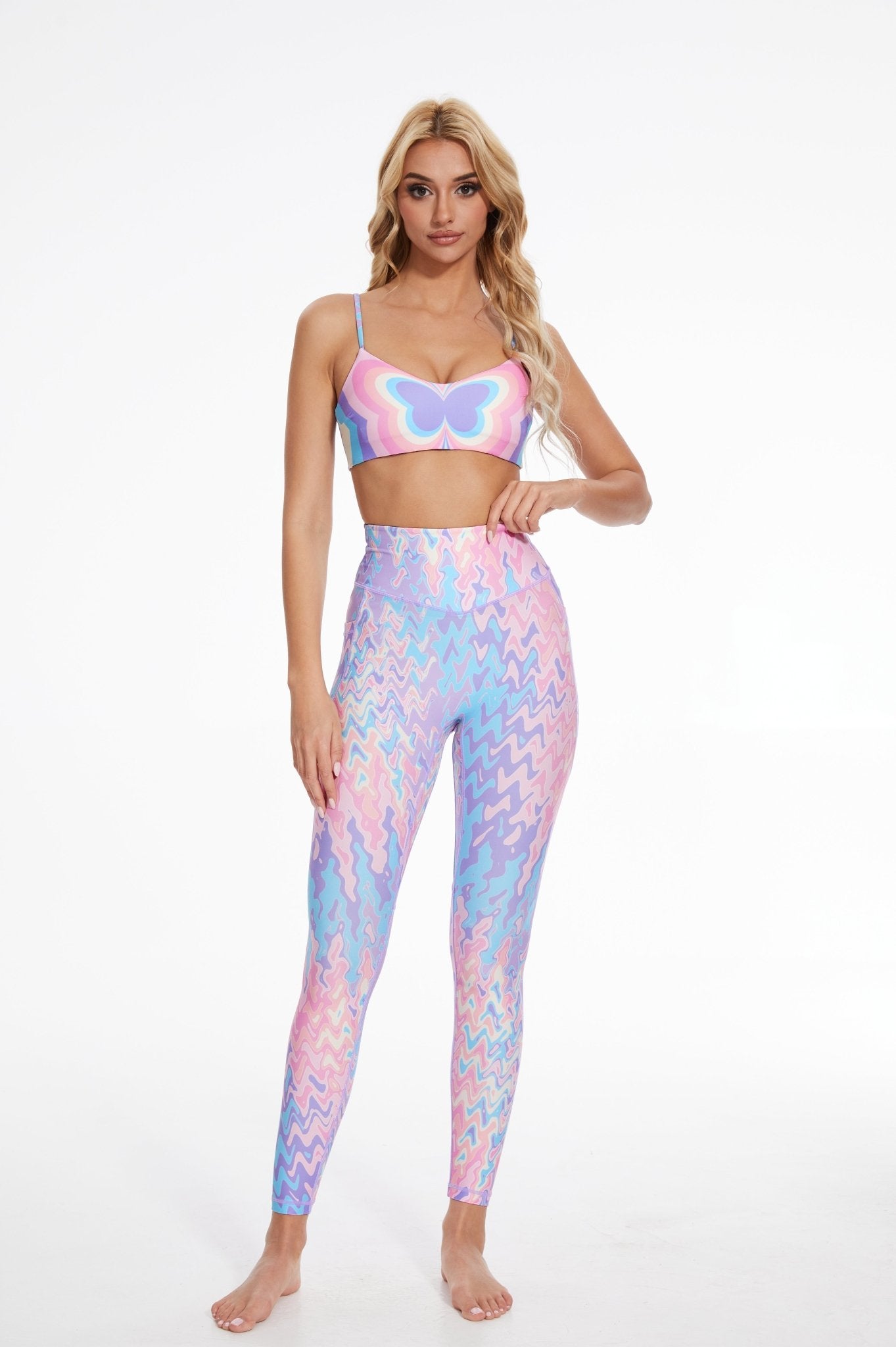 Dopamine Butterfly High-Waisted Pocket Leggings with Pockets